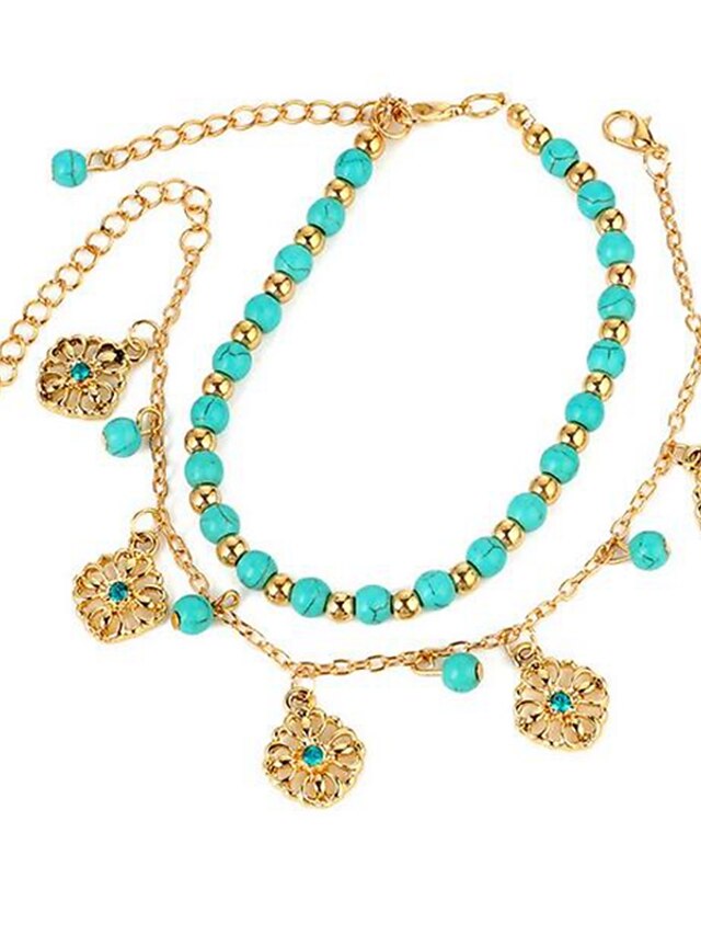 Ankle Bracelet Boho Stylish Women's Body Jewelry For Holiday Beach Classic Turquoise Alloy Gold 1pcs